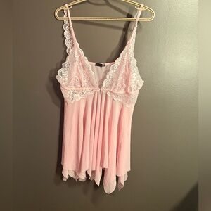 Elegant Pink Lace Trim Babydoll Lingerie